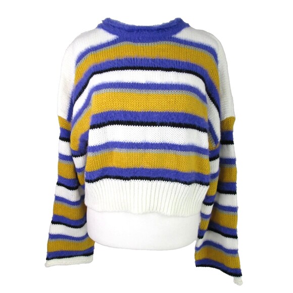 CIDER Stripe Crop Sweater XL Fuzzy Purple Gold Ivory Acrylic Nylon 23-429 - Picture 1 of 10